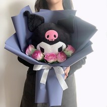 [산리오 정품] 산리오 쿠로미 마이멜로디 스마일 비누꽃 꽃다발, 인형+비누꽃, 쇼핑백선택