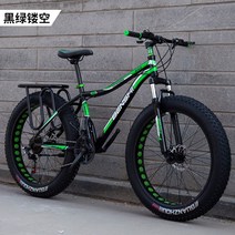 MTB 산악자전거 성인용 여성용 광폭타이어 오프로드 팻바이크 고성능 학생용, 21단, 24인치, 블랙 그린 펀칭