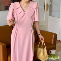 잇츠스타일 여성 V넥 봄 컬러 꽃잎 카라 데일리 등원룩 하객룩 나들이룩 롱원피스