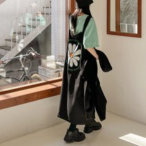 로로텐 멜빵 뷔스티에 롱 원피스 프린팅 루즈핏 빅사이즈