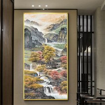 산수화 풍경 흐르는물 돈들어오는 큐빅 그림 만들기 선물 비즈 보석십자수 재료 세트, 70x130cm 전체 원형 큐빅