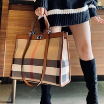 루리89 천연 소가죽 빅사이즈 체크 무늬 콤비 서류가방 숄더 토트 크로스백