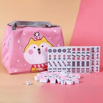 마작패 세트 영행용 미니 중국 마작 게임 세트 어린이용 번체, 04 분홍색