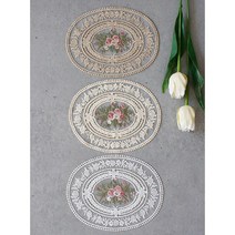 레이스 코스터 자수 타원형 테이블러너 콘솔덮개 테이블보러너 홈인테리어 콘솔러너, 아이보리