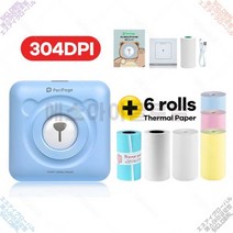PeriPage A6 휴대용 무선 미니 포켓 감열식 포토 프린터 사진 라벨 스티커 인쇄 58mm 컬러풀 용지 롤 304DPI, 304BL Add 6rolls