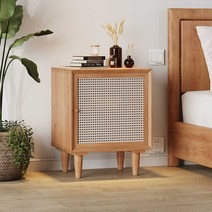라탄협탁 일본식 모던 침대 서랍장탁 모던 원목 케인, 45x35x55cm 체리색