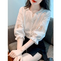 블라우스 여름 반팔 쉬폰 중간 7부 소매 셔츠
