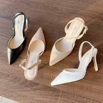 발편한 뾰족 스틸레토 라텍스 쿠션 슬링백 힐 9cm