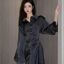 안나리야 수입 새틴 실크 실키 카라 셔츠 슬림 미니 원피스 SY