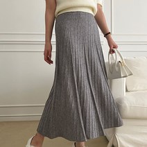 뜨개진 여성용 허리밴딩 주름 롱 맥시 니트 메런킨 스커트
