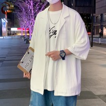 홍콩 스타일의 유리 얼음 실크 드레이프 반팔 셔츠 남성용 느슨한 셔츠 탑 컨트롤