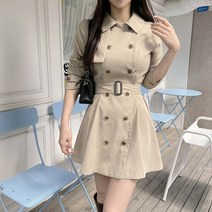벨트 세트 A라인 더블 버튼 트렌치 미니 원피스 4컬러
