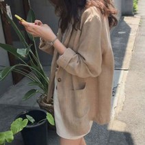 쿨샵 여성자켓 오버핏 린넨자켓 캐주얼 원버튼 재킷