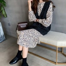 오너클랜 빅카라 패턴 케이프 루즈핏 롱원피스 데일리 패션코디
