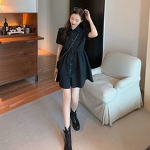 빅사이즈 카라원피스 빅카라 원피스 반팔카라 여자 레이스 슬림핏 배색 캐주얼 여름 미니