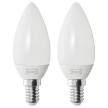 이케아 RYET 뤼에트 LED전구 E14 250루멘 샹들리에 오팔 화이트 2pcs 104.387.36 / 샹들리에전구 / 촛대구 / 오렌지빛