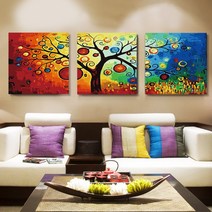 DIY 디지털 유화 그리기 3피스 연결 그림 채색 피포페인팅 컬러링 유채화 집콕 취미, 부잣나무 + 세트 + 50x50x3