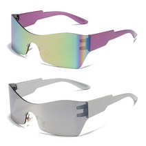 안경테 Y2K 랩 어라운드 선글라스 여성용 남성용 트렌디 무테 미래형 펑크 선글라스 스포츠 사이클링 고글 UV400 안경 1 개