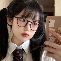 ins 투명 그레이 둥근 얼굴 안경 초경량 블루라이트 방지 눈걸이녀