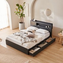 슬립스토아 호텔 허니문 LED 멀티수납 침대+본넬 매트리스 세트 SSQK, 그레이