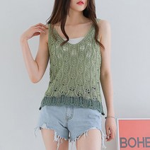 뜨개진 여성 스카시 스칼럽 배색 니트 리버티조끼