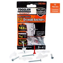 TOGGLER Toggle TB Residential Drywall Anchor with Screws Polypropylene Made in US 3/8” to 1/2” Gr, 1
