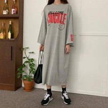여자 일자 박시 빅사이즈 비비드 영문 맥시 롱원피스