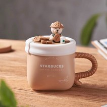 스벅 커피 콩 자루 귀여운 곰 뚜껑 도자기 머그 컵, 355ml 원두커피잔