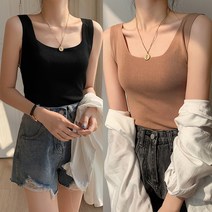 스퀘어넥 골지 나시 여성 슬리브리스 민소매 이너 티셔츠
