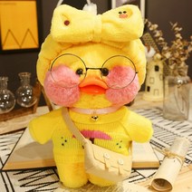 PKTOYS 재밌고 귀여운 오리피규어 선물 귀여운 노란색볼빵빵오리, 오리 헤어 벨트 우산 스웨터 화이트 가방, 30cm