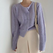 [랜덤플레이] 울 더블 단추 파스텔 시보리 가디건 니트