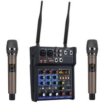 오디오 파워드 음향 아날로그 사운드 믹서 UHF 무선 마이크가 있는 미니 DJ 4 채널 블루투스 USB 48V 팬텀 전원에 적합한 녹음, 4.black microphone
