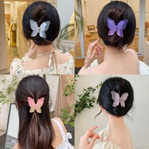 [Lazadafei]나비 머리핀 나비헤어집게 올림머리 무지 집게핀 4종 세트