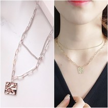 코코날다 N-모던 짜글이 스퀘어 2줄 레이어드 연예인목걸이 손예진 김태희 패션 목걸이