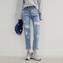 수비진 SP918 찢어진일자청바지 보이프랜드진 여성청바지