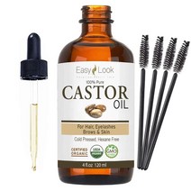 Castor Oil 4oz USDA Certified Organic 100% Pure Stimulate Growth for Eyelashes Eyebrows Hair. Skin Moisturizer & Hair Treatment Starter Kit