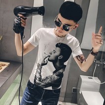 힙합 티셔츠 하라쥬크 무드 반팔 남자 슬림 건달 멋진 트렌드 LES 993681178