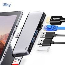 usb분배기 c타입 멀티포트 ISky 마이크로 소프트 서피스 프로 7 허브 어댑터 도킹 스테이션 HDMI 호환 RJ45, 04 Silver-with LAN