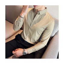 플러스 사이즈 S~3XL 긴팔 줄무늬 셔츠 남성 의류 심플한 슬림 맞는 비즈니스 캐주얼 사무실 블라우스 옴므
