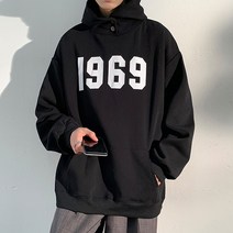 루즈핏 1969 레터링 투버튼 후드 티셔츠 MD969