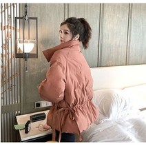 [하나비] 그다디에누리 여성 겨울 3컬러 하이넥 집업버튼 리본 모자 없는 시보리 패딩 점퍼