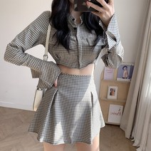 아마린 크롭 체크 미니스커트 세트 SET1650K19