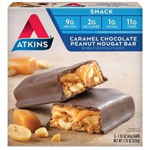 해외 Atkins 고급 스낵 / 가벼운 식사 바 5개 305216 1 정품, Caramel Chocolate Peanut Nouga, 5 Count