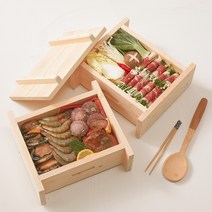 미편백 편백나무찜기 풀세트 2단 가정용 인덕션 사각찜기 야채 대나무 찜솥 히노끼 미니 국산, 1개, 기본형(뚜껑1개+찜기2개+스텐채반2개+스텐물솥1개)