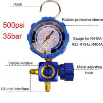 에어 게이지 냉매 매니폴드 압력계 밸브 800psi/500psi 비주얼 미러 장착 R410A R22 R134a R404A, [02] 보라색