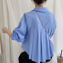코발트 블루 셔츠 파란색 블라우스 남방 난방 QWEEKKawaii 화이트 프레피 스타일 스위트 소프트 걸스 긴팔 상의 비대칭 귀여운 소녀 카와이