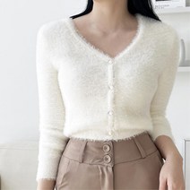 여성 쥬얼 버튼 날개사 크롭 브이 가디건 스웨터 출퇴근 새내기코디 40대
