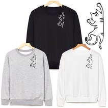 점핑캣 맨투맨 오버핏 커플 기모 맨투맨 고양이 긴팔티 M~4XL