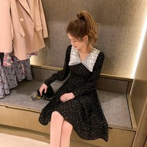 제이블리 플라워 레이스 카라 A라인 원피스