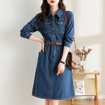 청슈트 데님오버롤 카라 포켓 a라인 데님 원피스